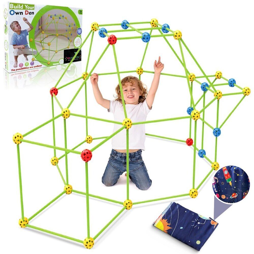 Space Themed Fort Building Kit 28 Balls 52 Rods Space Sheet Kids Ages 3+ New